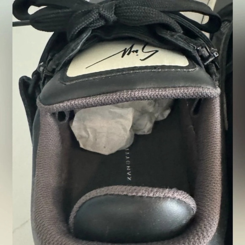 NEW Giuseppe Zanotti GZ94 low top leather sneakers black white velour EU44 US11 - Picture 7 of 9